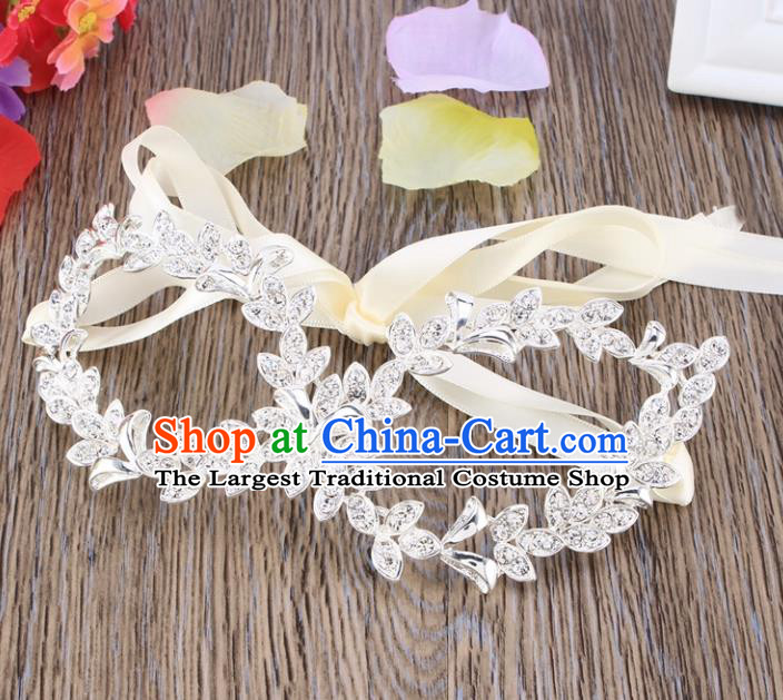 Handmade Halloween Accessories Venice Fancy Ball White Leaf Crystal Masks for Women