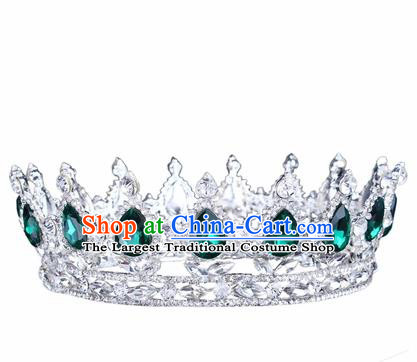 Handmade Bride Wedding Hair Jewelry Accessories Baroque Queen Green Crystal Royal Crown for Women