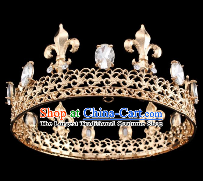 Handmade Bride Wedding Hair Jewelry Accessories Baroque Golden Royal Crown for Women