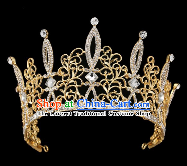 Handmade Bride Wedding Hair Jewelry Accessories Baroque Golden Crystal Royal Crown for Women