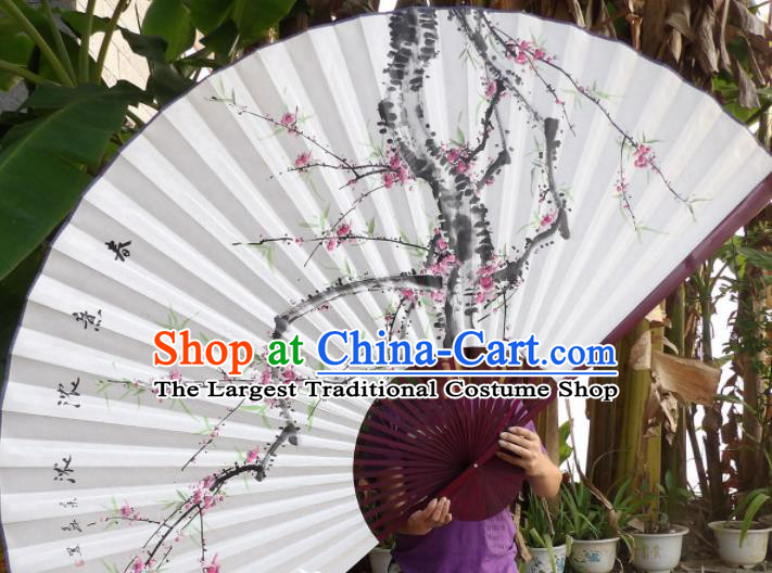 Chinese Traditional Paper Fans Decoration Crafts Ink Painting Plum Blossom Red Frame Folding Fans