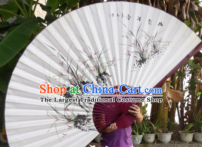 Chinese Traditional Paper Fans Decoration Crafts Hand Ink Painting Orchids Red Frame Folding Fans