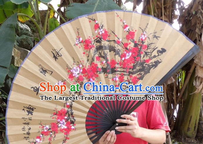 Chinese Traditional Paper Fans Decoration Crafts Handmade Painting Red Plum Blossom Folding Fans