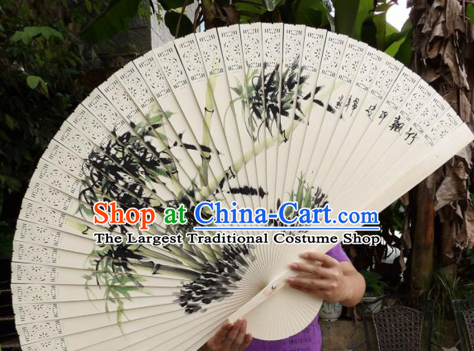 Chinese Traditional Handmade Wood Fans Decoration Crafts Printing Bamboo Folding Fans