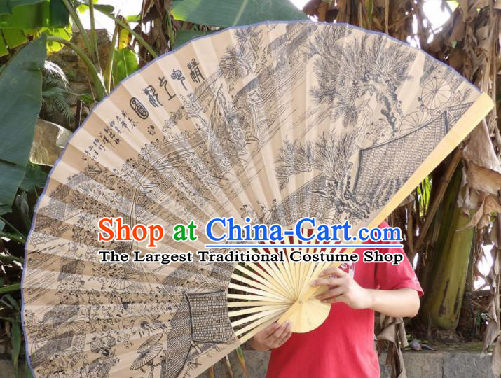 Chinese Traditional Handmade Paper Fans Decoration Crafts Printing Wood Frame Folding Fans