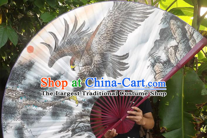 Chinese Traditional Crafts Red Frame Folding Fans Ink Painting Eagle Paper Fans