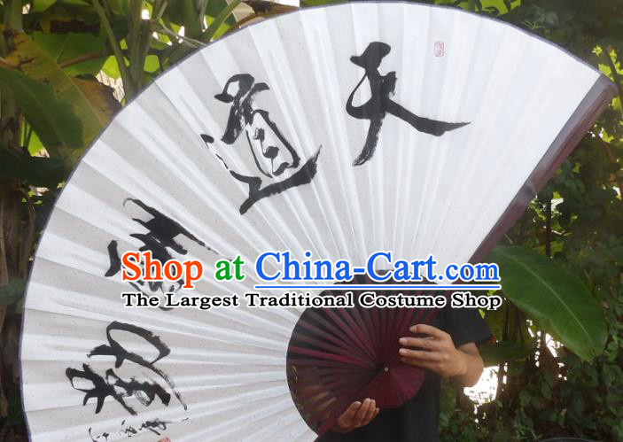 Chinese Traditional Decoration Crafts Red Wood Frame Folding Fans Ink Painting Calligraphy Paper Fans