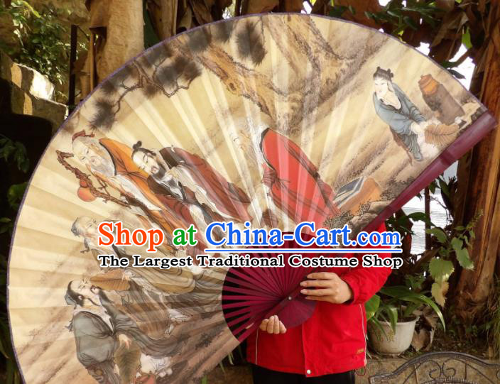 Chinese Traditional Fans Decoration Crafts Painting Wise Men Red Frame Folding Fans Paper Fans