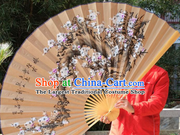 Chinese Traditional Handmade Paper Fans Decoration Crafts Ink Painting Plum Blossom Wood Frame Folding Fans