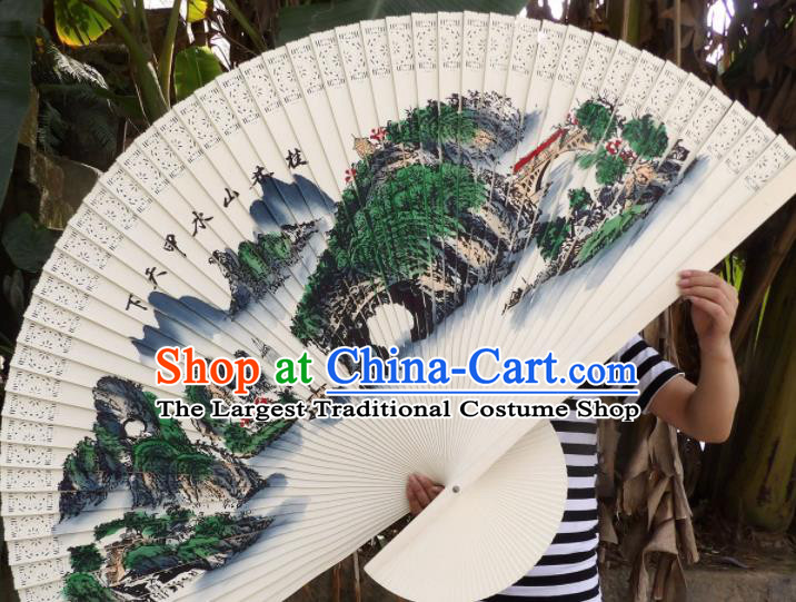 Chinese Traditional Handmade Wood Fans Decoration Crafts Ink Painting Guilin Scenery Folding Fans