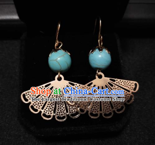 Chinese Ethnic Jewelry Accessories Mongolian Minority Nationality Fan-Shape Earrings for Women