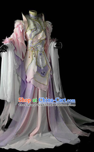 Traditional Chinese Cosplay Peri Costumes Ancient Princess Embroidered Pink Hanfu Dress for Women