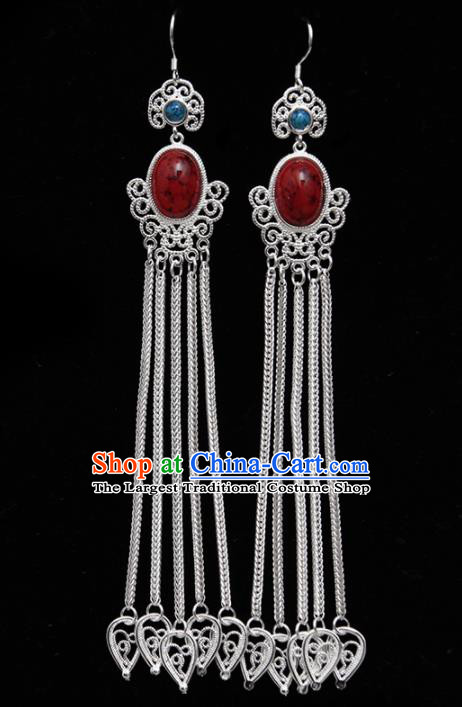 Chinese Ethnic Jewelry Accessories Mongolian Minority Long Tassel Earrings for Women