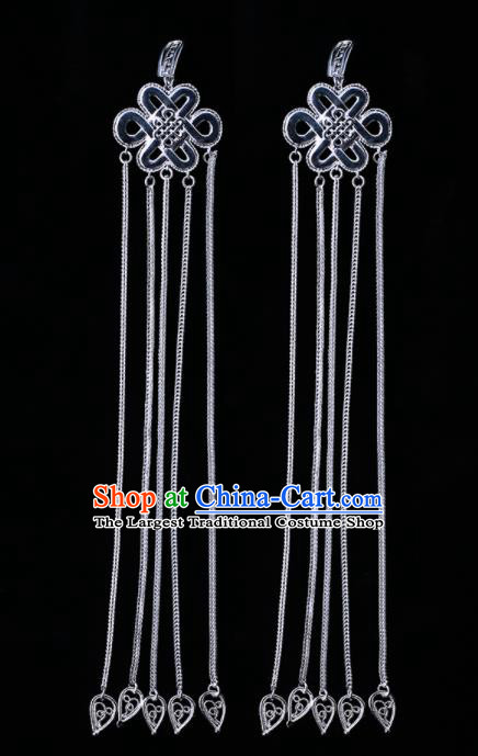 Chinese Traditional Ethnic Jewelry Accessories Sliver Eardrop Mongolian Earrings for Women