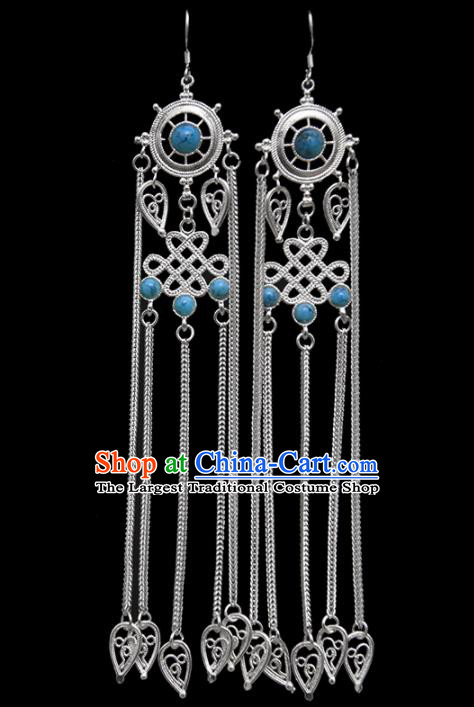 Chinese Traditional Ethnic Jewelry Accessories Mongolian Blue Gems Earrings for Women