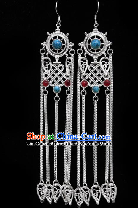 Chinese Traditional Ethnic Jewelry Accessories Mongolian Gems Earrings for Women