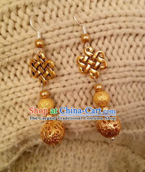 Chinese Traditional Ethnic Eardrop Jewelry Accessories Mongolian Golden Earrings for Women