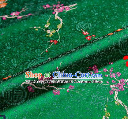 Asian Chinese Green Brocade Fabric Traditional Plum Blossom Pattern Design Satin Tang Suit Silk Fabric Material