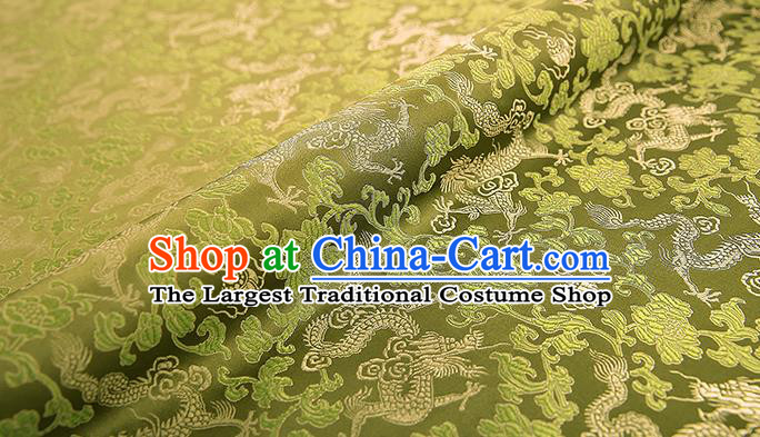 Asian Chinese Olive Green Brocade Fabric Traditional Dragons Pattern Design Satin Pillow Silk Fabric Material