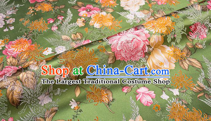 Asian Chinese Green Brocade Fabric Traditional Chrysanthemum Pattern Design Satin Pillow Silk Fabric Material