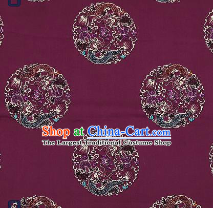 Traditional Chinese Purple Brocade Fabric Asian Dragons Pattern Design Satin Cushion Silk Fabric Material