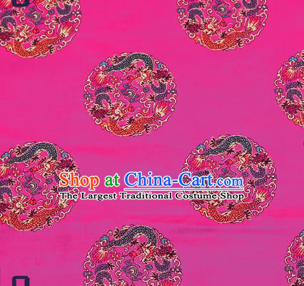 Traditional Chinese Rosy Brocade Fabric Asian Dragons Pattern Design Satin Cushion Silk Fabric Material