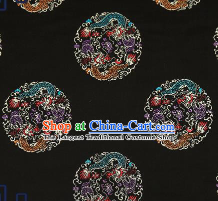 Traditional Chinese Black Brocade Fabric Asian Dragons Pattern Design Satin Cushion Silk Fabric Material