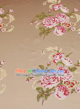 Chinese Traditional Khaki Brocade Fabric Asian Peony Pattern Design Satin Cushion Silk Fabric Material