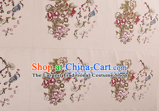 Chinese Traditional Beige Brocade Fabric Asian Embroidery Pattern Design Satin Cushion Silk Fabric Material