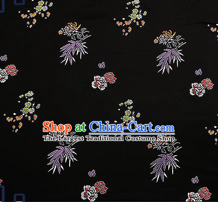 Chinese Traditional Black Brocade Fabric Classical Plum Blossom Orchid Bamboo Chrysanthemum Pattern Design Satin Tang Suit Silk Fabric Material