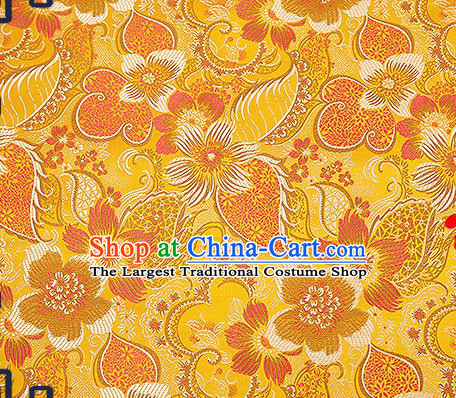 Chinese Traditional Yellow Brocade Fabric Classical Palace Flowers Pattern Design Satin Tang Suit Silk Fabric Material