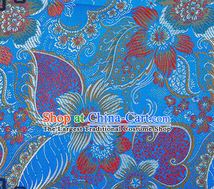 Chinese Traditional Blue Brocade Fabric Classical Palace Flowers Pattern Design Satin Tang Suit Silk Fabric Material