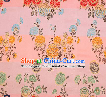 Traditional Chinese Brocade Drapery Classical Peony Pattern Design Pink Satin Qipao Silk Fabric Material