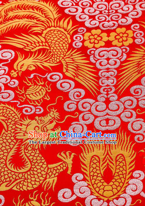 Asian Chinese Traditional Fabric Red Brocade Silk Material Classical Dragon Phoenix Pattern Design Satin Drapery