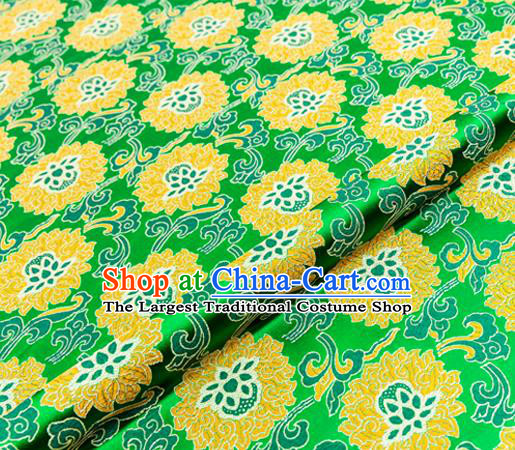 Traditional Chinese Green Brocade Drapery Classical Lotus Pattern Design Satin Tang Suit Silk Fabric Material