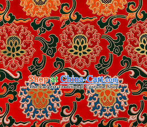 Traditional Chinese Tang Suit Silk Fabric Red Nanjing Brocade Material Classical Lotus Pattern Design Satin Drapery