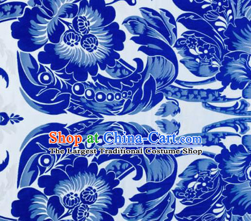 Chinese Traditional Cheongsam Blue Nanjing Brocade Material Silk Fabric Classical Pattern Design Satin Drapery