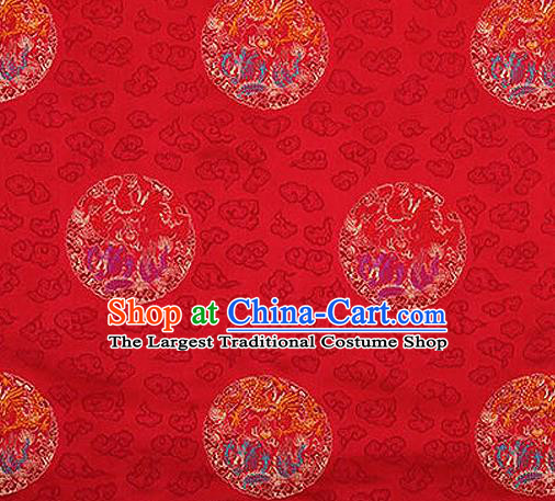 Traditional Chinese Tang Suit Silk Fabric Red Brocade Material Classical Round Dragons Pattern Design Satin Drapery