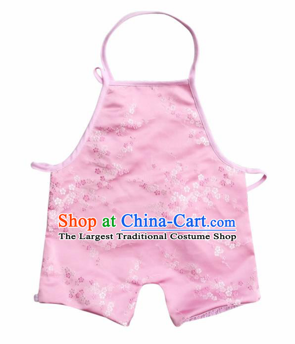 Chinese Classical Pink Brocade Bellyband Traditional Baby Embroidered Plum Blossom Pantyhose Stomachers for Kids