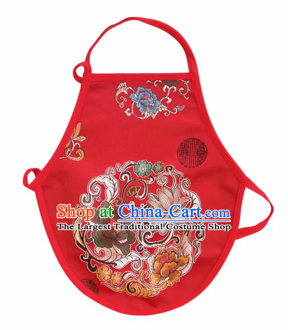 Chinese Classical Embroidered Peony Brocade Bellyband Traditional Baby Red Silk Stomachers for Kids