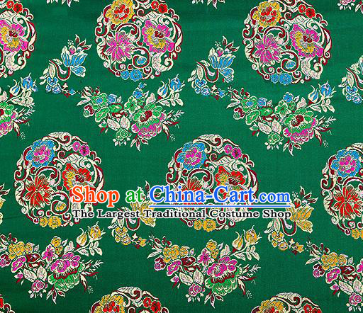 Asian Chinese Traditional Satin Fabric Tang Suit Green Brocade Silk Material Classical Peony Pattern Design Drapery