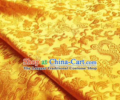 Asian Chinese Traditional Fabric Yellow Satin Brocade Silk Material Classical Dragons Pattern Design Satin Drapery