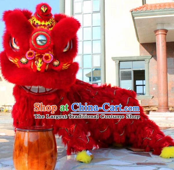Chinese Traditional Lion Dance Red Fur Costumes Spring Festival Lion Dance Props Lion Head for Adults