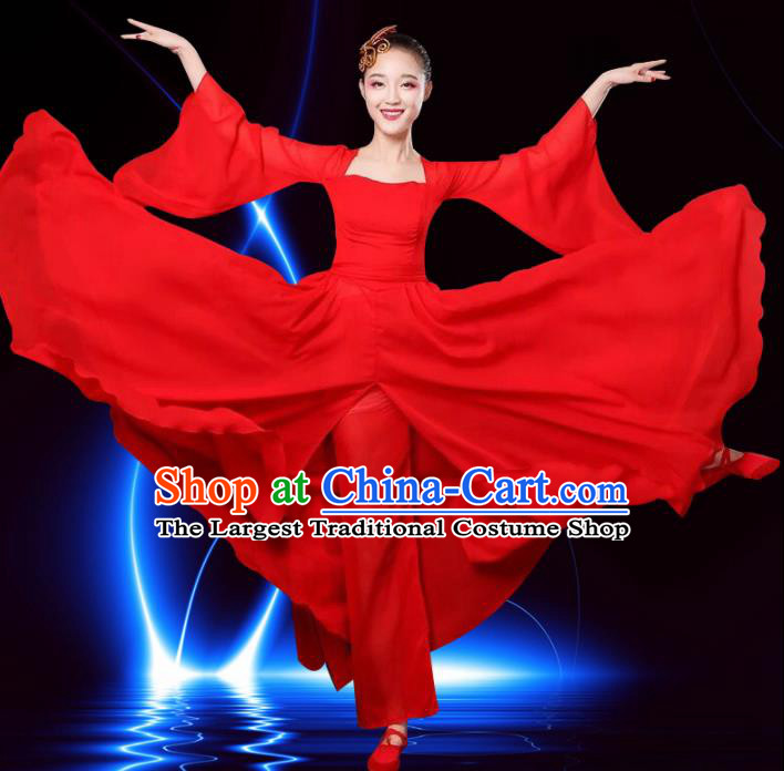 Chinese Traditional Classical Dance Costumes Folk Dance Red Dress for Women