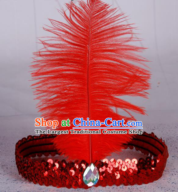 Top Grade Catwalks Headwear Halloween Cosplay Hair Accessories Red Feather Hair Clasp