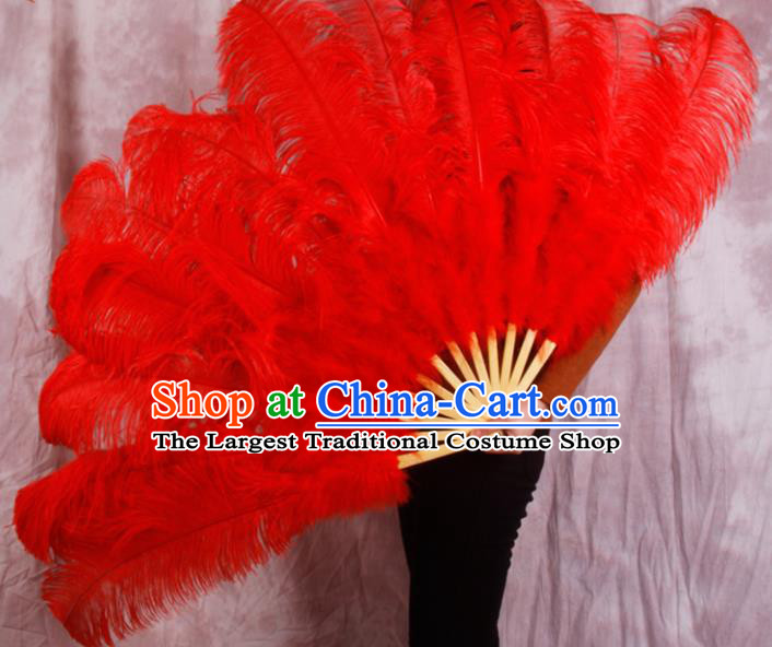 Top Grade Red Feather Fans Halloween Cosplay Folding Fans Belly Dance Fan