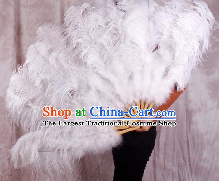 Top Grade White Feather Fans Halloween Cosplay Folding Fans Belly Dance Fan