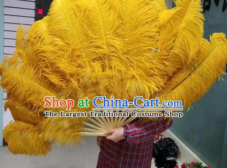 Top Grade Yellow Feather Fans Halloween Cosplay Folding Fans Belly Dance Fan