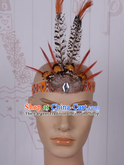 Halloween Catwalks Feather Headdress Cosplay Malankara Feather Hair Clasp for Adults