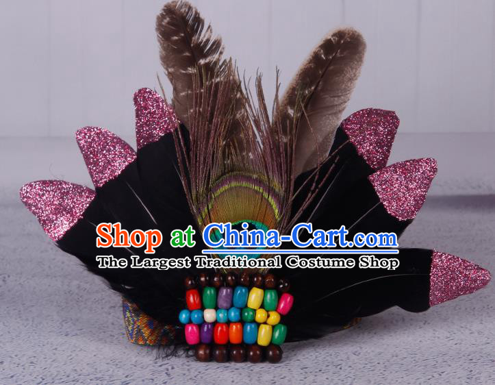 Halloween Catwalks Black Feather Hair Accessories Cosplay Primitive Tribe Feather Hair Clasp for Kids